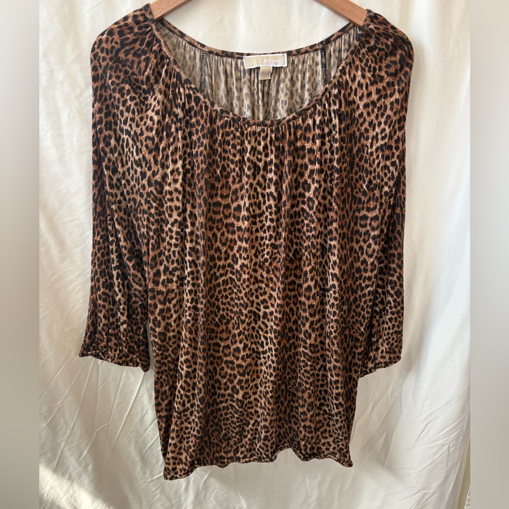 Michael Kors Leopard Print 3/4 Sleeve Peasant Top Size XL